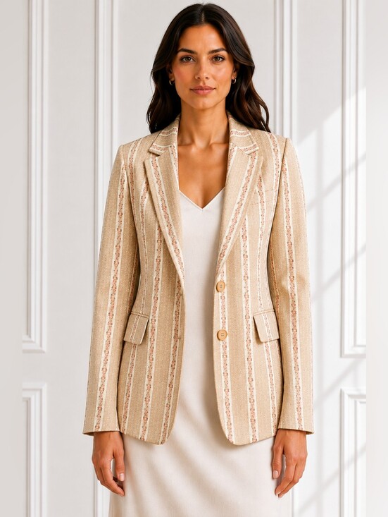 LOFT Jackets & Blazers - LOFT Floral Stripe Cotton Blazer Size 8 Tailored Beige Pink Cottagecore Jacket
